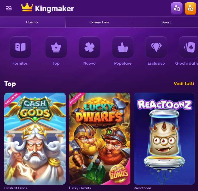 Kingmaker Casino Recensione 🥇 100% fino a €500 + 25 Spins