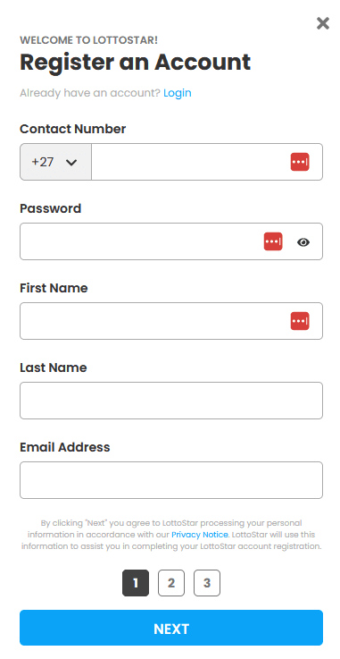 lottostar login register
